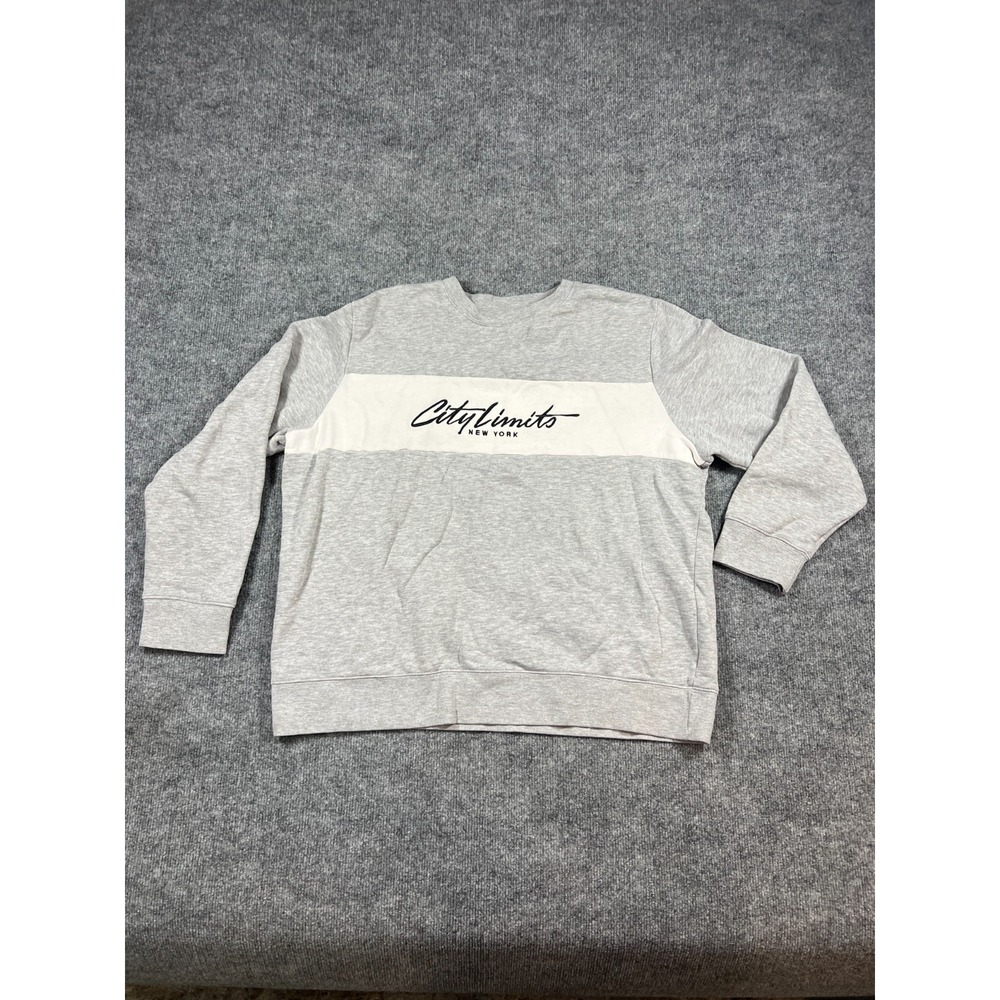 H&M City Limits New York Sweatshirt Mens XL Gray White Colorblock Crew Neck